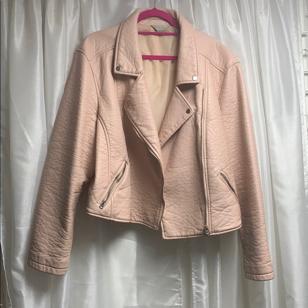 Pink crop faux leather jacket